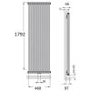 Вертикальный трубчатый радиатор Zehnder Charleston 2-колонный, высота 1800 мм, 10 секций, Traffic White 5510 250423